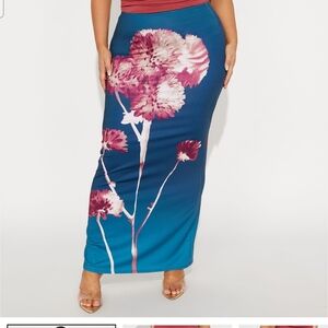 NWT Fashion Nova Teal and Pink Floral Maxi Skirt